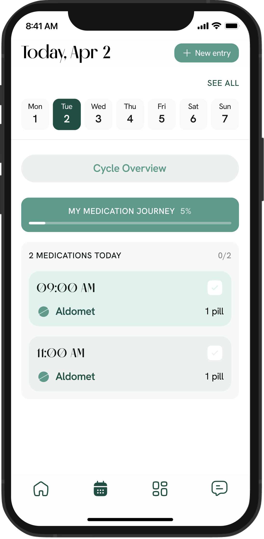Fertility journey app screen